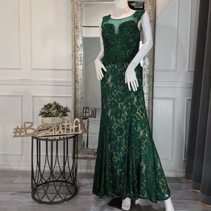 Green Lace Formal Evening Prom Dress Gown